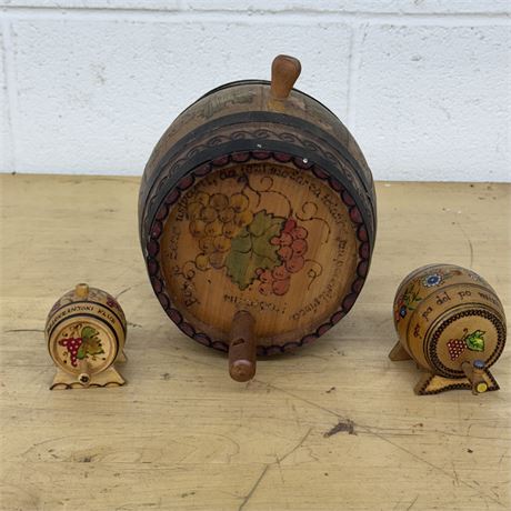 Three (3) Hand Painted & Handcrafted Wooden Kegs