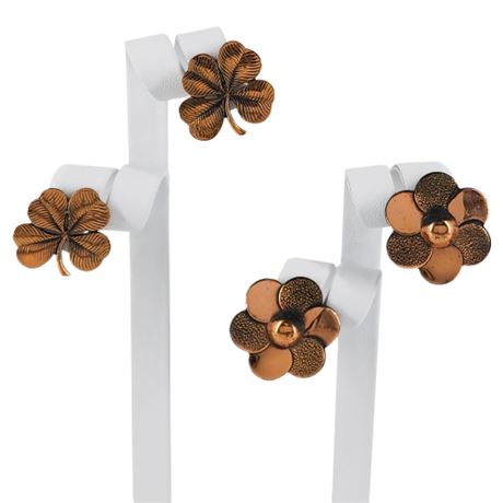 Two Pairs Vintage Copper Clip/Screwback Earrings