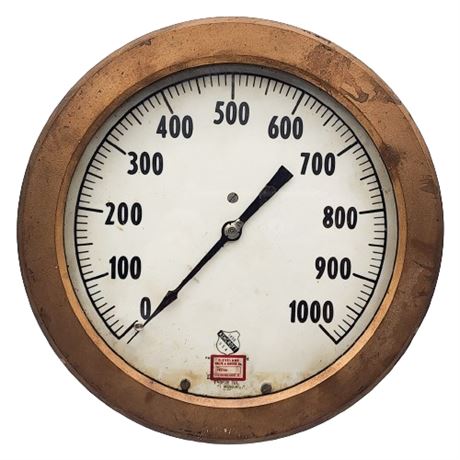 Vintage Ashcroft Brass Pressure Gauge 0-1000 PSI