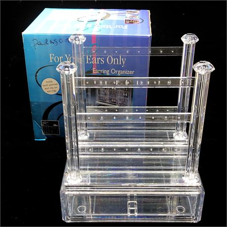 Clear Acrylic Earring Organizer With (2) Removable Stands & Drawer