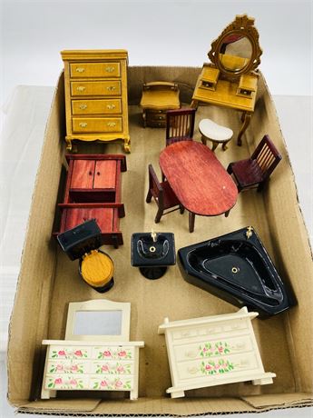 Elaborate Vtg Miniature Tables, Chairs + Dressers