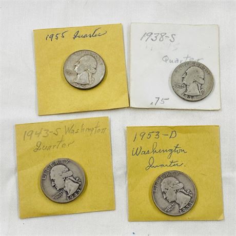 4 Washington Silver Quarters