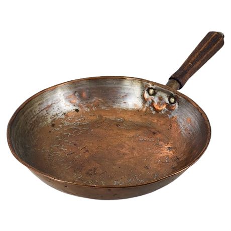 Antique 8" Copper Skillet w/ Wood Handle
