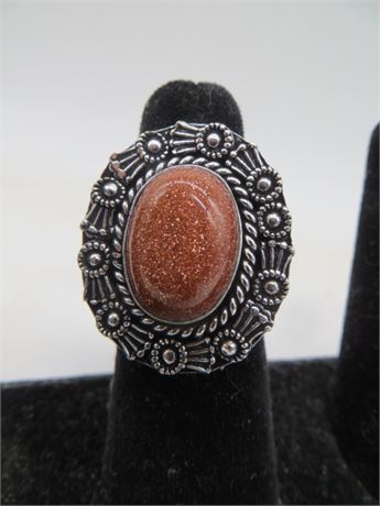 NEW RED SUN STONE RING GERMAN SILVER SIZE 9