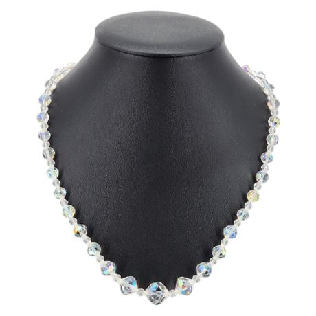 Vintage Graduated Faceted Aurora Borealis Crystal Bead Necklace