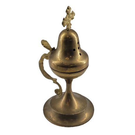 Vintage Brass Vessel Christian Incense Burner