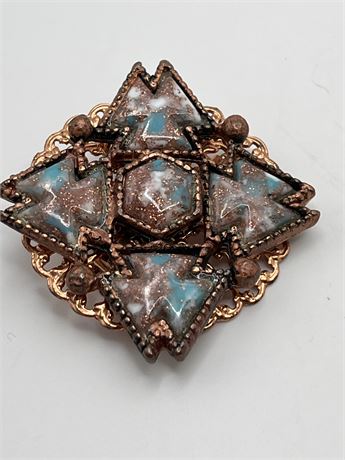 Vintage Selro silini  style copper and enamel brooch