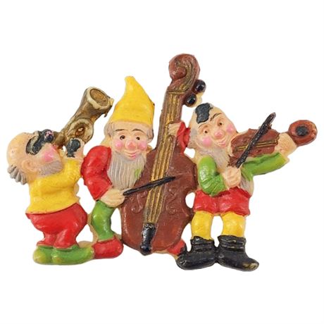 Vintage Celluloid Gnome Musicians Pin