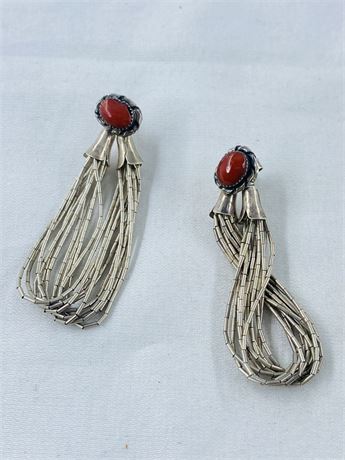 Vtg Navajo Sterling Coral Earrings