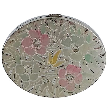 Vintage Elgin American Sterling Silver Compact – Hand-Painted Floral Enamel