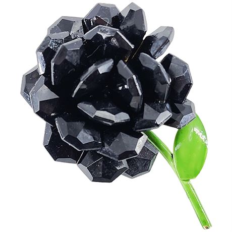 Vintage Dimensional Black Rose Enamel & Bead Brooch