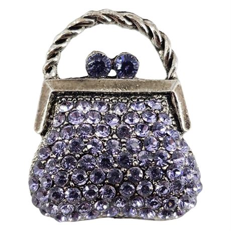 Vintage Rhinestone Handbag Brooch