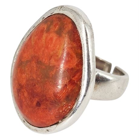 Signed Barse Sterling Silver Red Sponge Coral Ring, Sz 7.25