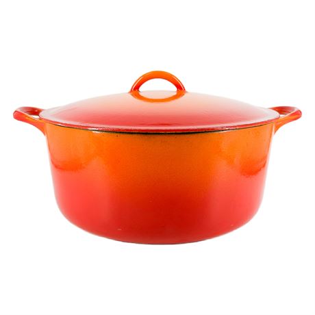 Vintage Descoware Flame Orange Cast Iron Enameled Dutch Oven Belgium