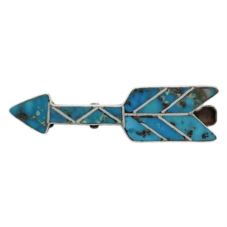 Vintage Native American Sterling Silver Turquoise Arrow Tie Clip