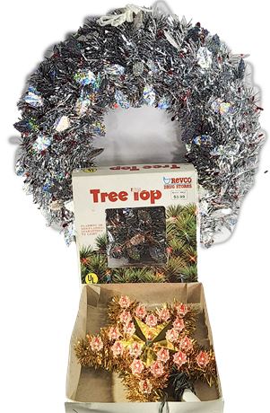 Vintage Light-up Tree Topper & Silver Wreath