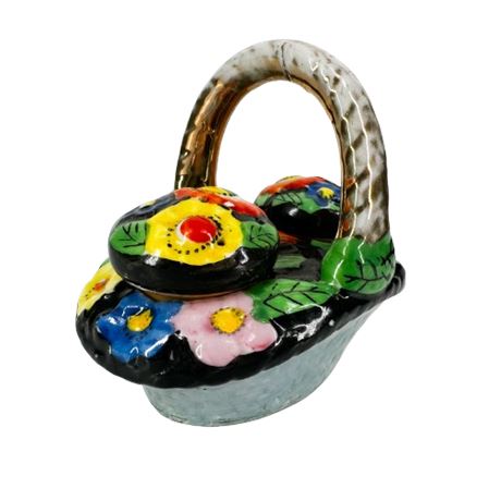 Hand Painted Flower Basket Salt & Pepper Set