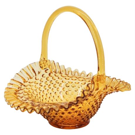 Vintage Fenton Colonial Amber Hobnail Large 10" Art Glass Basket