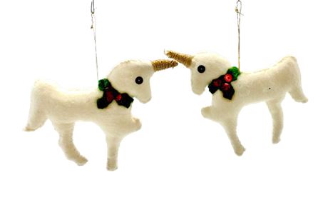 Vtg Felt and Sequin Unicorn Christmas Ornaments