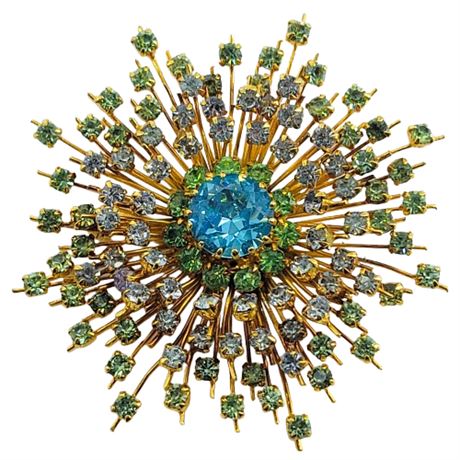 Vintage Rhinestone Starburst Brooch Made in Austria