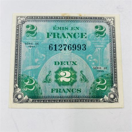 UNC 1944 France Allied Occupation 2 Franc
