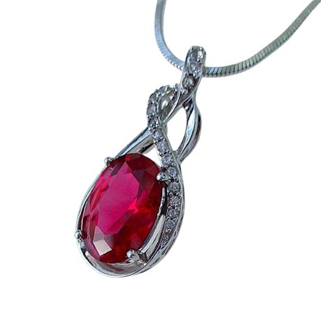 Lab-Created RUBY Pendant Sterling Silver Necklace