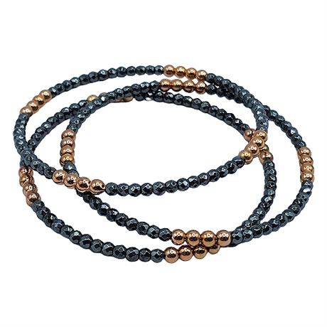 Unsigned Bronze & Hematite Bead Bangle Bracelets