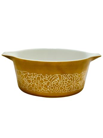 Vtg Orange/Brown "Woodland" Pyrex Casserole Dish l, 1.5 Quart