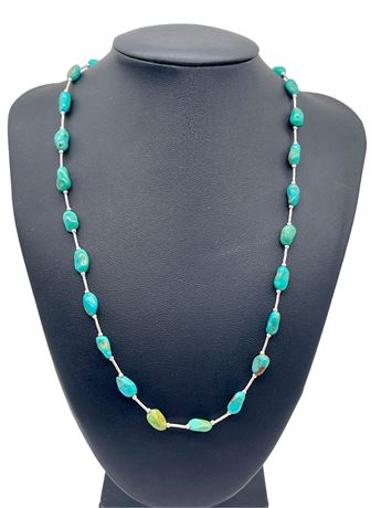 Raw Turquoise and Sterling Necklace