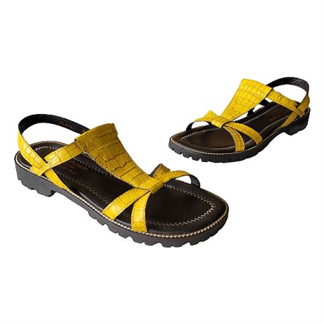 Donald J Pliner "Glori" Yellow Croc Embossed Lug Sole Sandal
