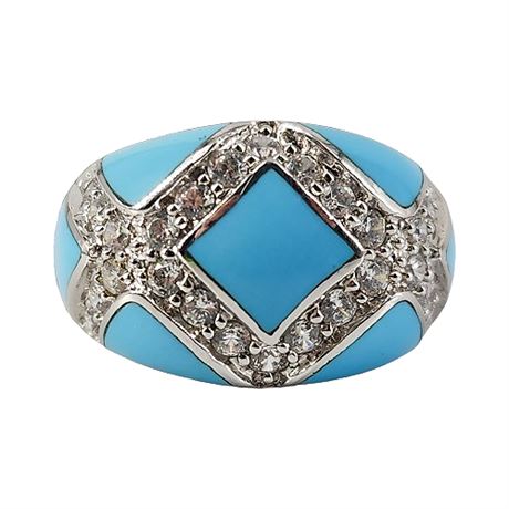Eric Grossbardt Sterling Silver Diamonique CZ Turquoise Inlay Ring