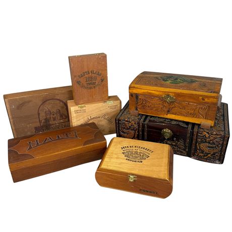 Lot of Vintage Cigar and Wood Jewelry Boxes