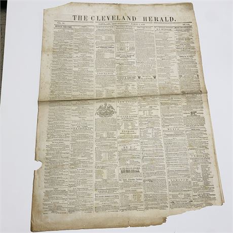 Original 1846 The Cleveland Herald Newspaper