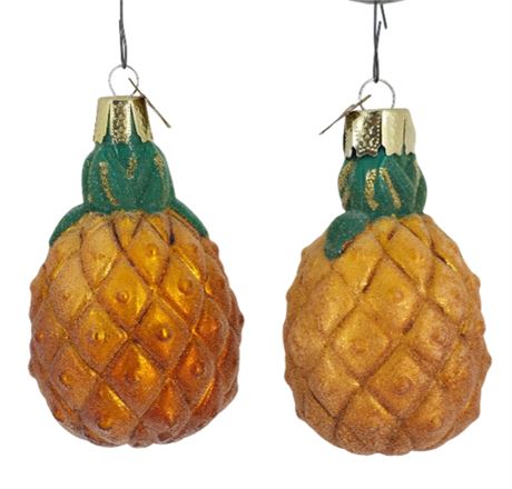 Set of 2 Pineapple, 3" Glass Ornaments