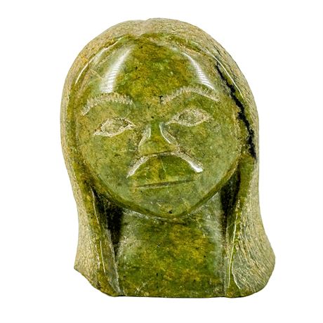 Traditional Signed Inuit Hand Carved Stone Bust