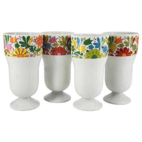 Vintage Japanese Porcelain Flower Power Parfait Cups, Set of 4