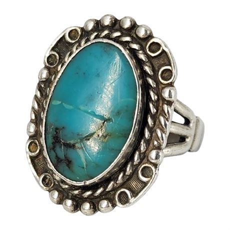 Signed Native American Sterling Silver Turquoise Ring