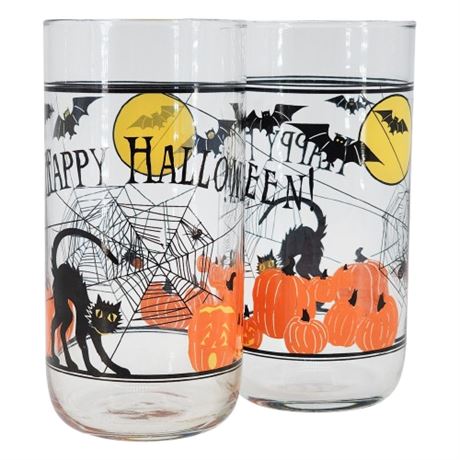 Pair Vintage Libbey Happy Halloween Glasses