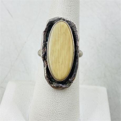 8g Antique Navajo Bone Inlaid Sterling Ring Size 7