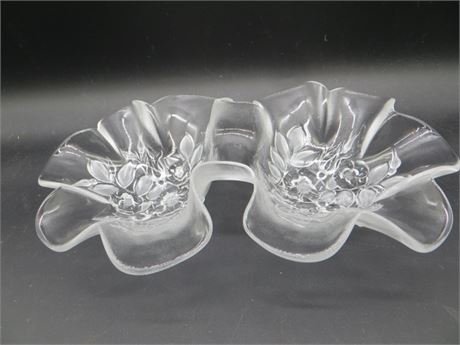 Mikasa Roselia 2 Part Relish Dish Frosted Hybiscus Flowers