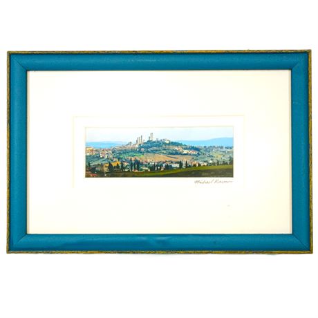 Michael Rowan Panoramic Landscape Print Framed Italian Countryside Cityscape Sig