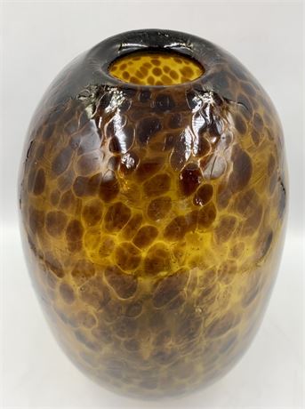 Large 11” Artsy Handmade Bubbled Amber Vase with Pontil