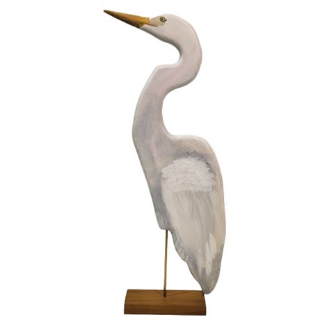 Wooden Painted Crane Figure on Base