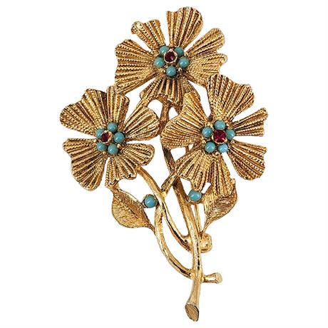 Unsigned Vintage CAPRI 3-Stemmed Floral Brooch