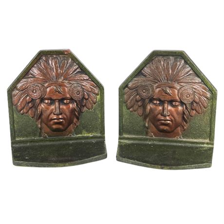 Early 1900's Judd Mfg Co Cast Iron Indian Head Bookends