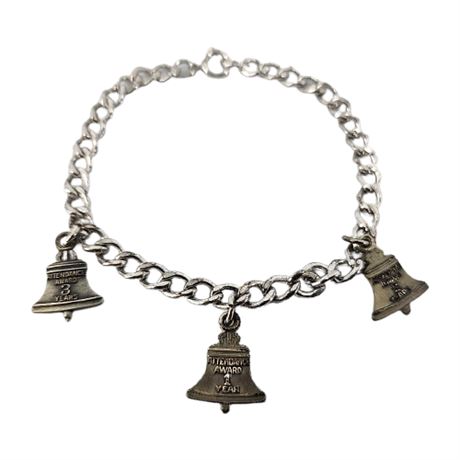 Vintage Sterling Silver Ohio Bell Attendance Award Charm Bracelet