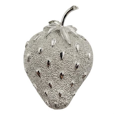 Vintage Signed Sarah Coventry Silver Tone Strawberry Brooch