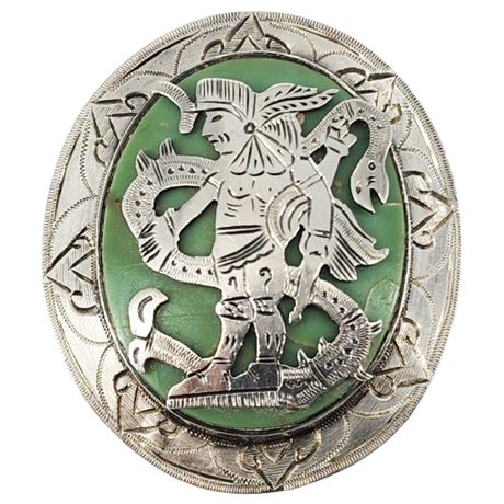 Vintage Mesoamerican Sterling Silver Faux Turquoise Brooch