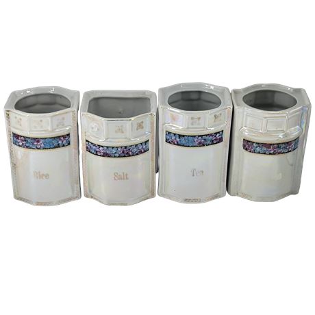 German Iridescent Lusterware & Gold Canisters - Set of 4