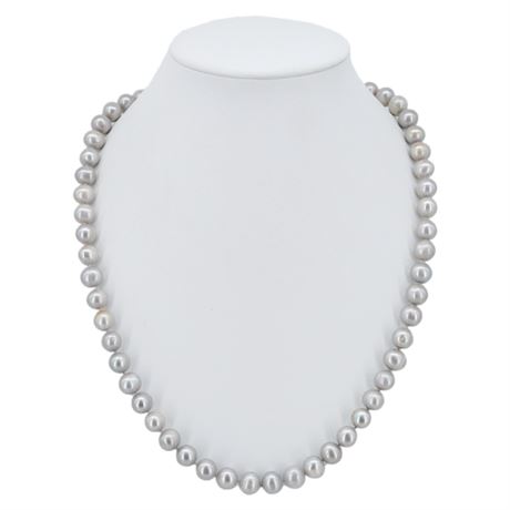 Vtg Hand Knotted Genuine Silver Freshwater Pearl Necklace